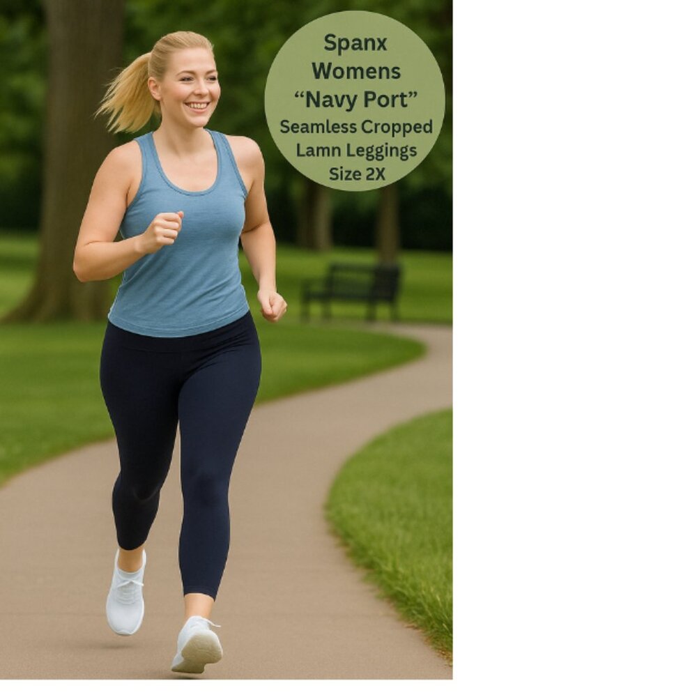 NEW Spanx Womens "Navy Port" Seamless Cropped Lamn Leggings Size 2X $34